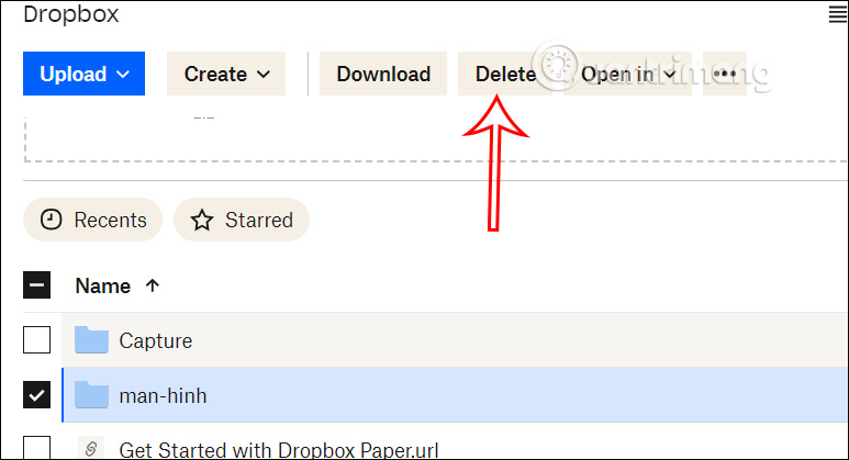 Xóa thư mục trên Dropbox