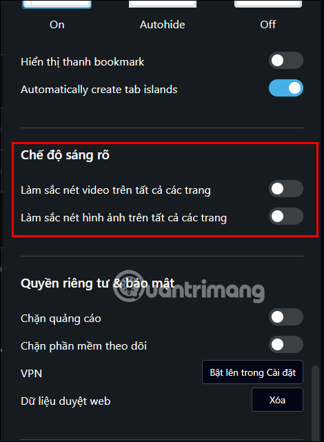Kích hoạt chế độ sáng rõ trên Opera