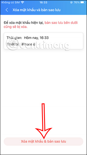 Xóa mật khẩu sao lưu Zalo 