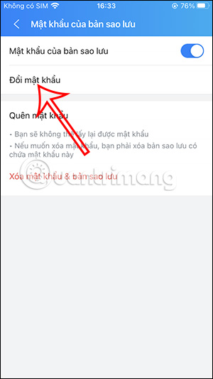 Đổi mật khẩu sao lưu Zalo