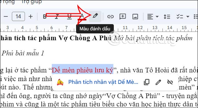 Tạo highlight link chèn Google Docs