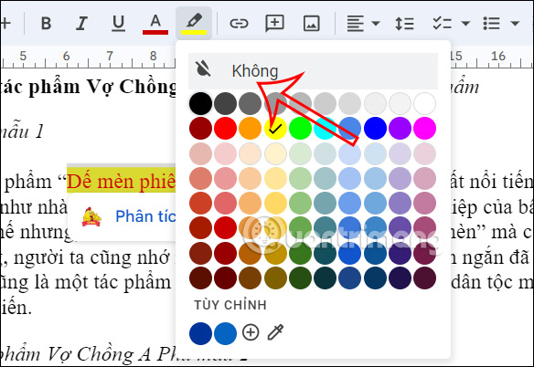 Bỏ highlight link chèn Google Docs