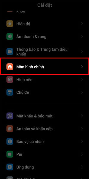 Cài đặt màn hình chính Xiaomi