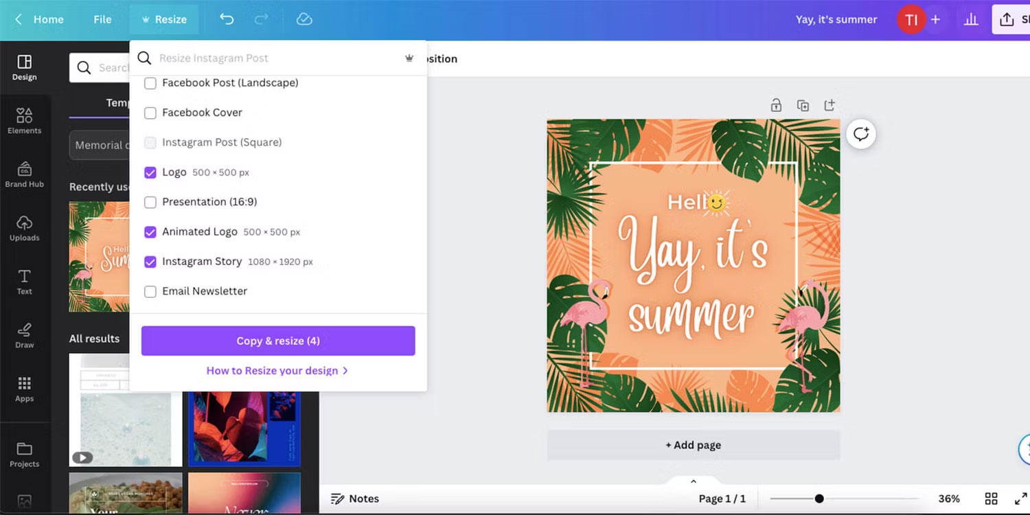 Thay đổi kích thước Canva Pro