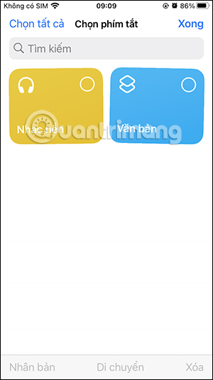 Chọn các phím tắt