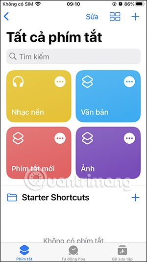 Hiển thị lại phím tắt