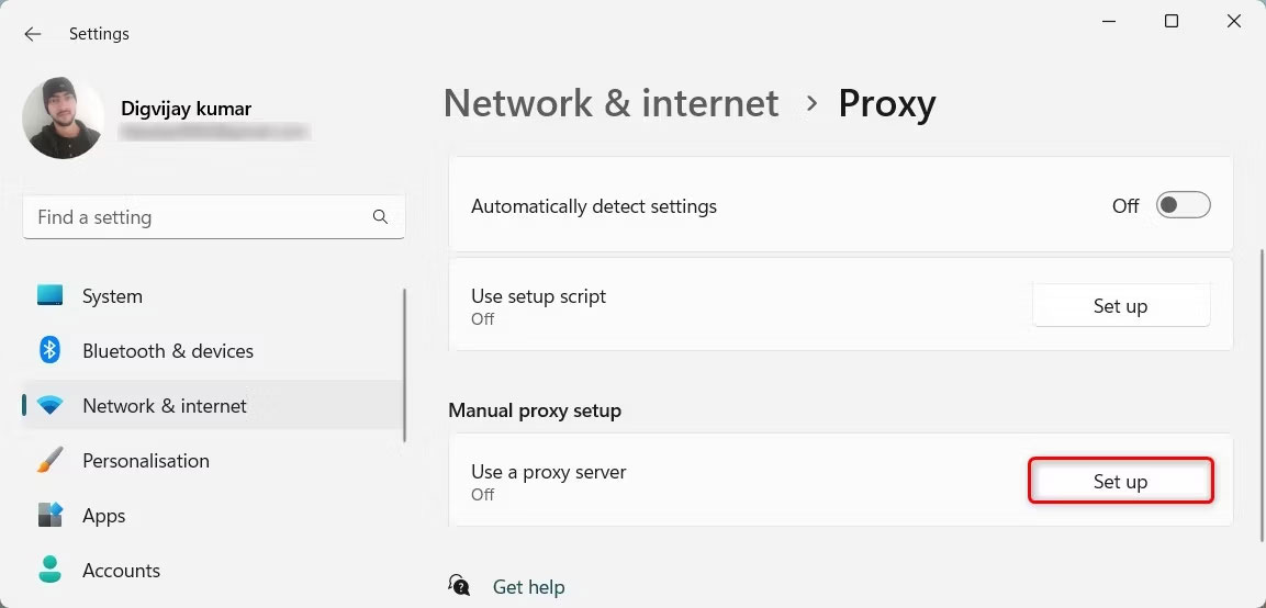 Thiết lập proxy thủ công