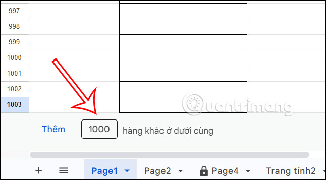 Hiển thị nút thêm trên Google Sheets