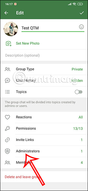 Chỉnh Admin nhóm Telegram