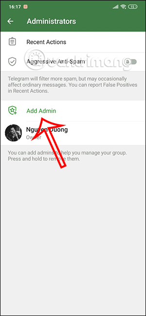 Thêm admin nhóm Telegram
