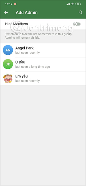 Chọn admin nhóm Telegram
