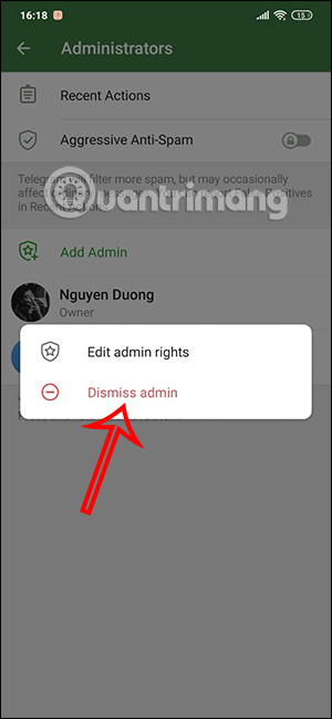 Xóa admin mới nhóm Telegram