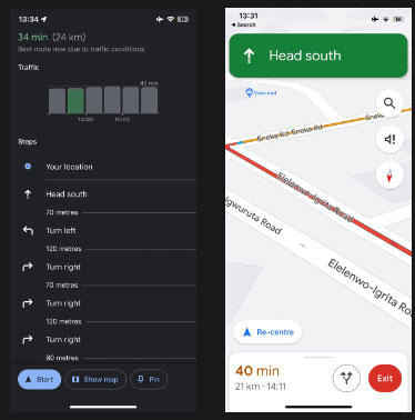 Google Maps hiển thị chỉ đường và tình trạng giao thông