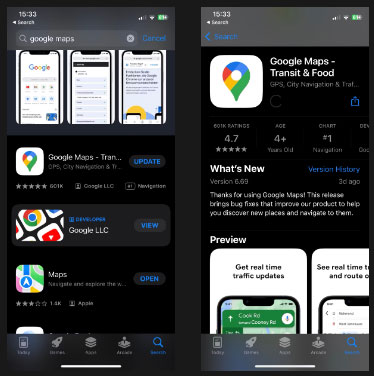Trang Google Maps trên App Store