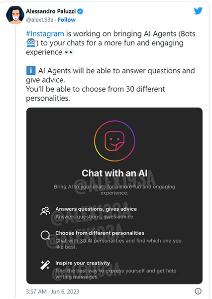 Instagram đang thử nghiệm một chatbot AI “đa nhân cách”
