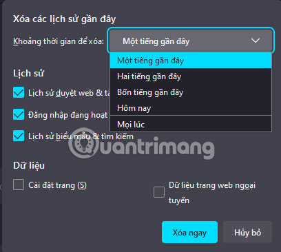 Chọn hộp Lịch sử duyệt và tải xuống