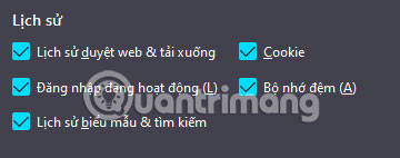 Chọn hộp Lịch sử duyệt và tải xuống
