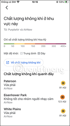 Hiển thị chất lượng không khí trên Google Maps