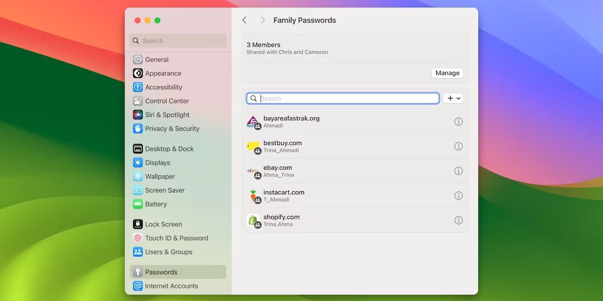 Chia sẻ mật khẩu với các nhóm trên macOS Sonoma