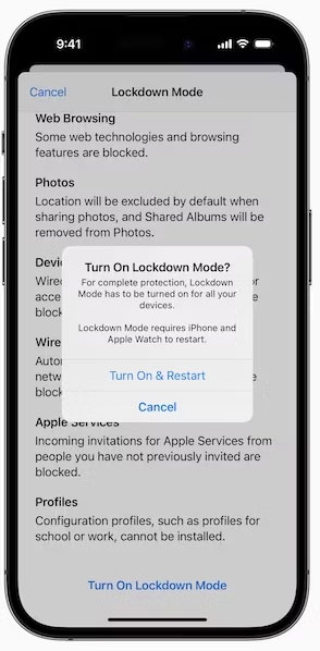 Lockdown Mode trên iOS 17