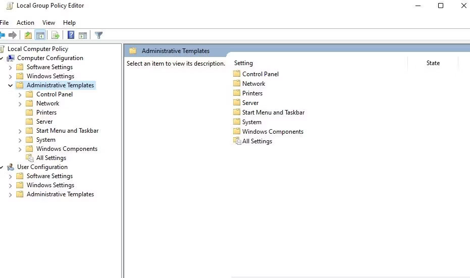 Administrative Templates trong Group Policy Editor