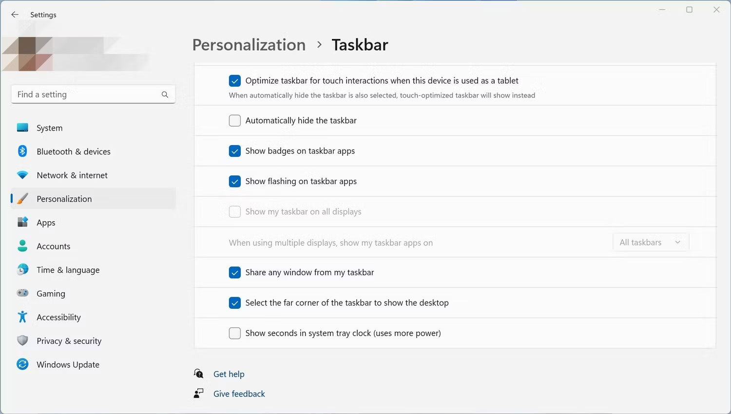 Trang tùy chỉnh Taskbar