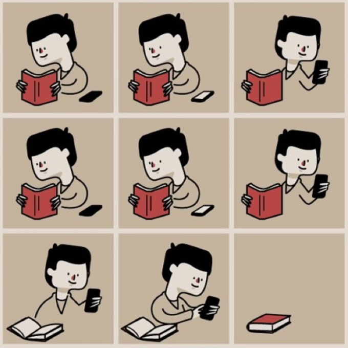 Cuốn sách này hay thật... cho tới khi thông báo trên điện thoại xuất hiện. Ảnh: Edurado Salles.