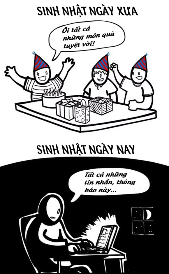 Ngày xưa, sinh nhật là tụ tập bên nhau, thổi nến bóc quà… Ngày nay nhờ mạng xã hội có thể dễ dàng nhớ tới sinh nhật của nhau nhưng người ta thường chỉ nhắn tin, thông báo chúc mừng trên điện thoại. Ảnh: Endless Origami.