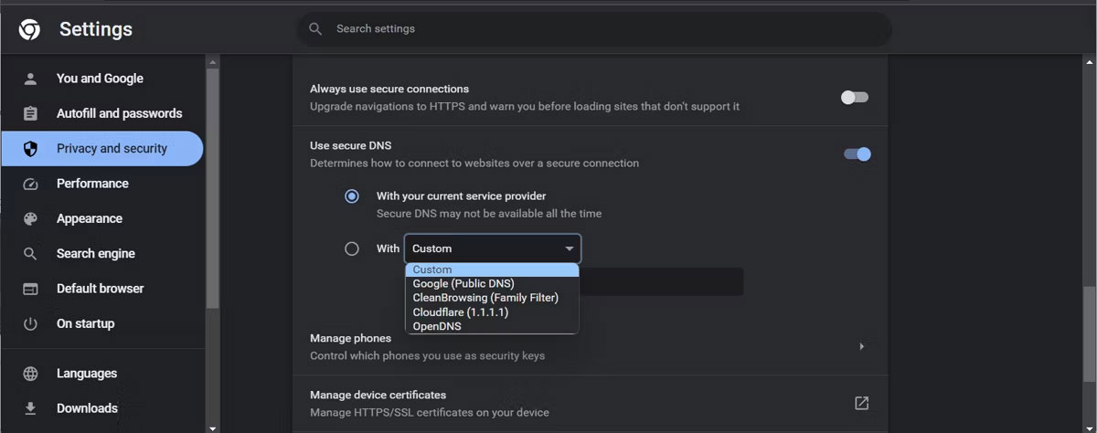 Thay đổi cài đặt DNS của Google Chrome