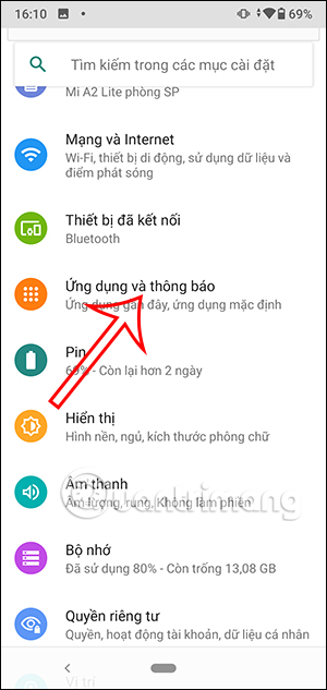 Ứng dụng cài đặt trên Android