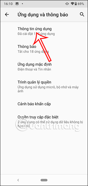 Thông tin ứng dụng cài trên Android