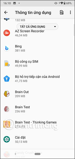 Chọn ứng dụng muốn kiểm tra phiên bản