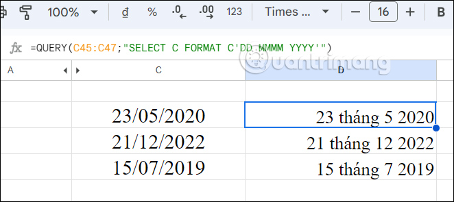 Hàm QUERY trong Google Sheets chuyển số thành chữ