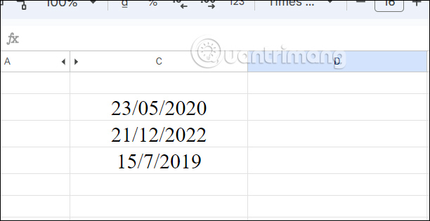 Bảng ngày tháng trong Google Sheets