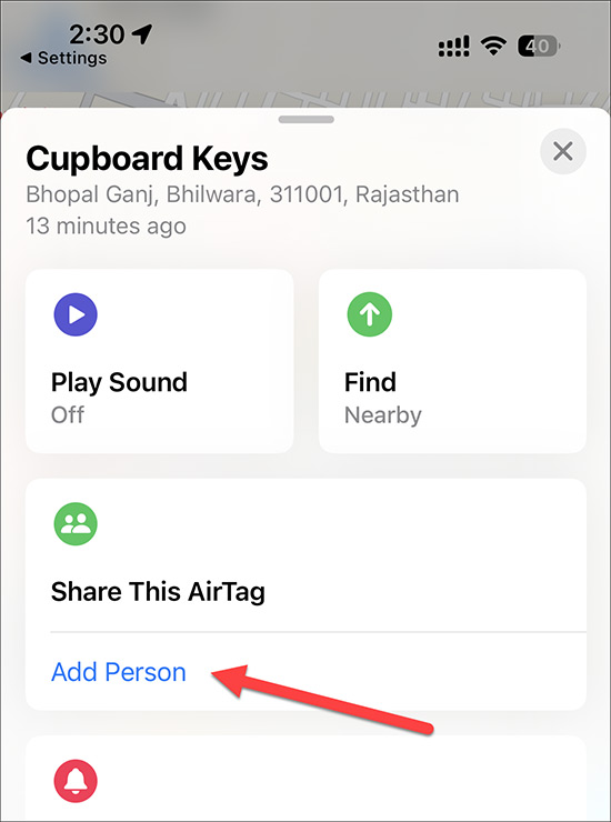 Thêm người chia sẻ AirTag