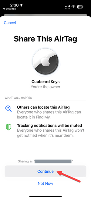 Thông báo chia sẻ AirTag