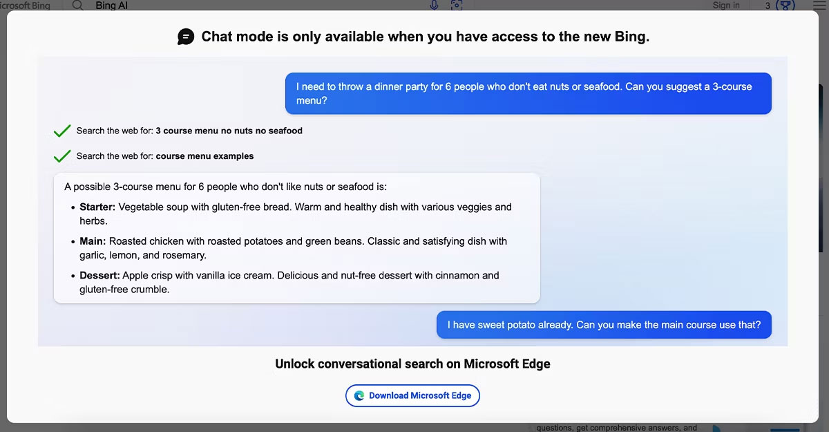 Bing Chat chỉ khả dụng trong Microsoft Edge