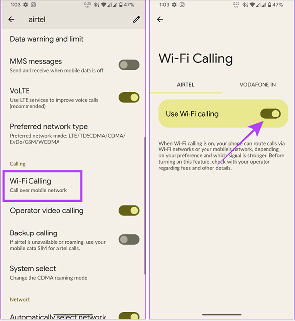 Hủy WiFi calling trên điện thoại Pixel, Motorola