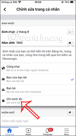 Chỉnh ẩn năm sinh trên Facebook