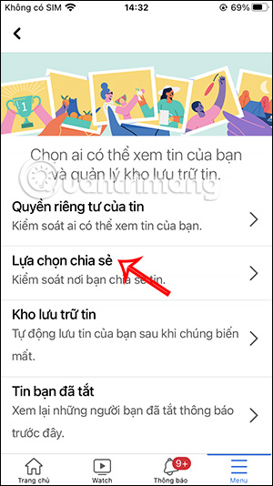 Điều chỉnh chia sẻ Tin Facebook