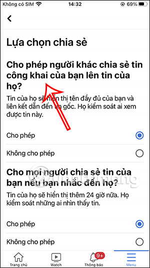 Điều chỉnh chia sẻ Story