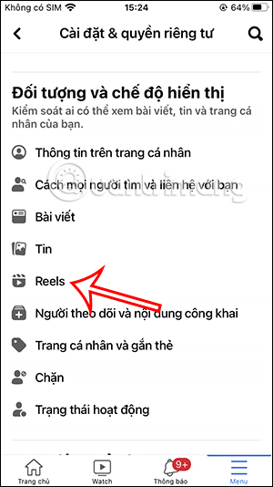 Chỉnh Facebook Reels 