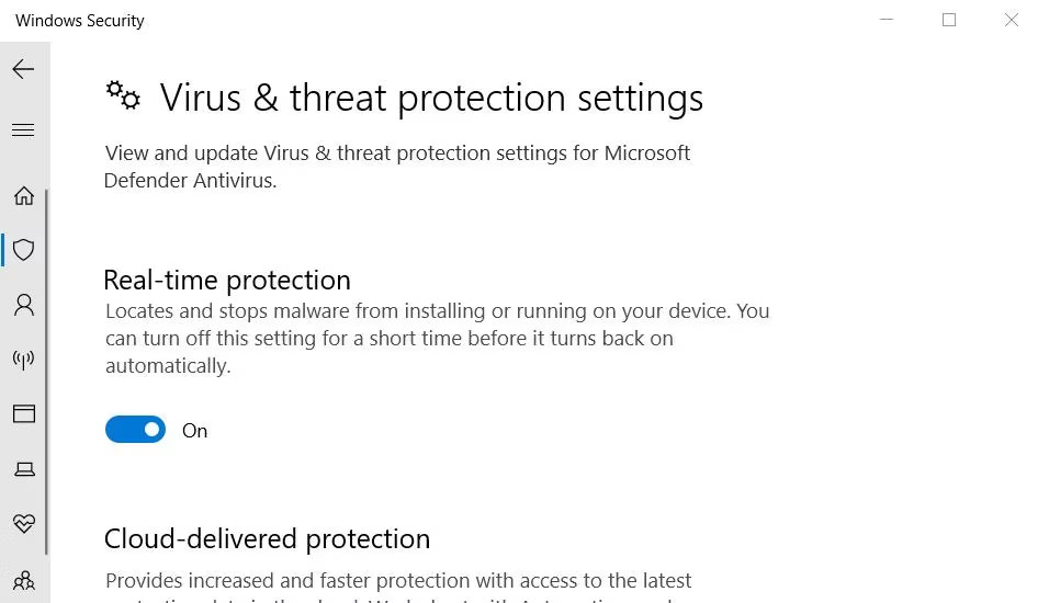 Cài đặt bảo vệ theo thời gian thực trong Windows Security