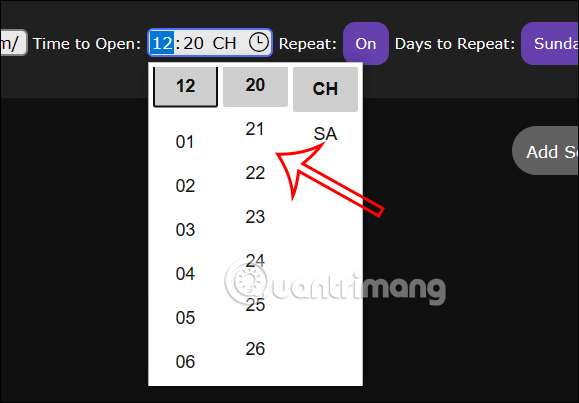 Thời gian mở trang web tự động trên Auto Page Opener