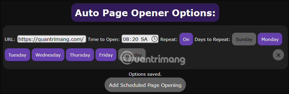 Ngày mở trang web tự động trên Auto Page Opener