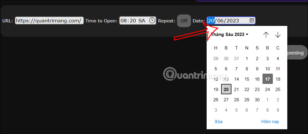 Ngày cụ thể mở web tự động trên Auto Page Opener