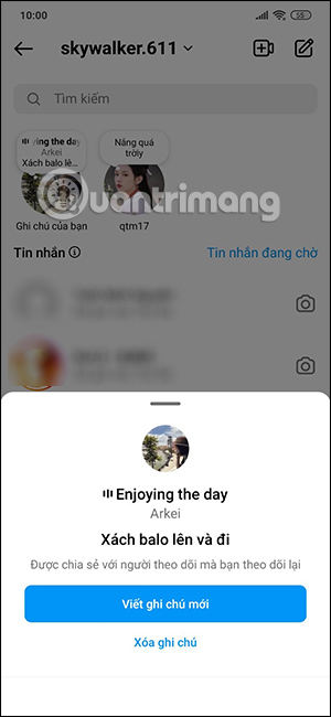Bài hát trong Instagram Notes