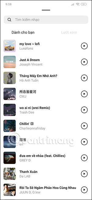 Kho bài hát trên Instagram