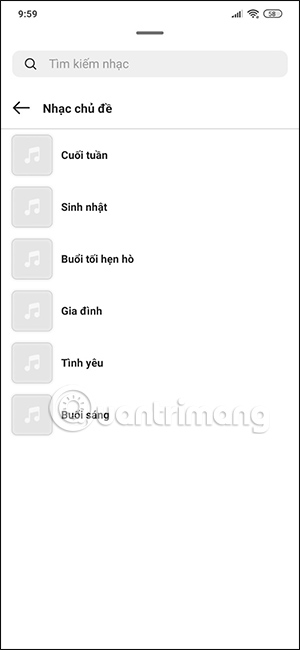 Chọn chủ đề bài hát trên Instagram