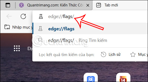Truy cập trang flag trên Microsoft Edge
